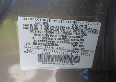 2025 Nissan Kicks S Fwd from USA, damaged, VIN 3N8AP6BA5SL359346